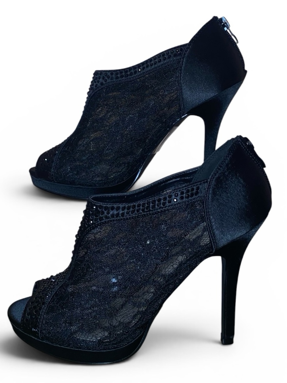 DAVID’S BRIDAL AYAEL9 Michelangelo Dress Heels Black Lace Rhinestones SZ 8-1/2 - Picture 2 of 10